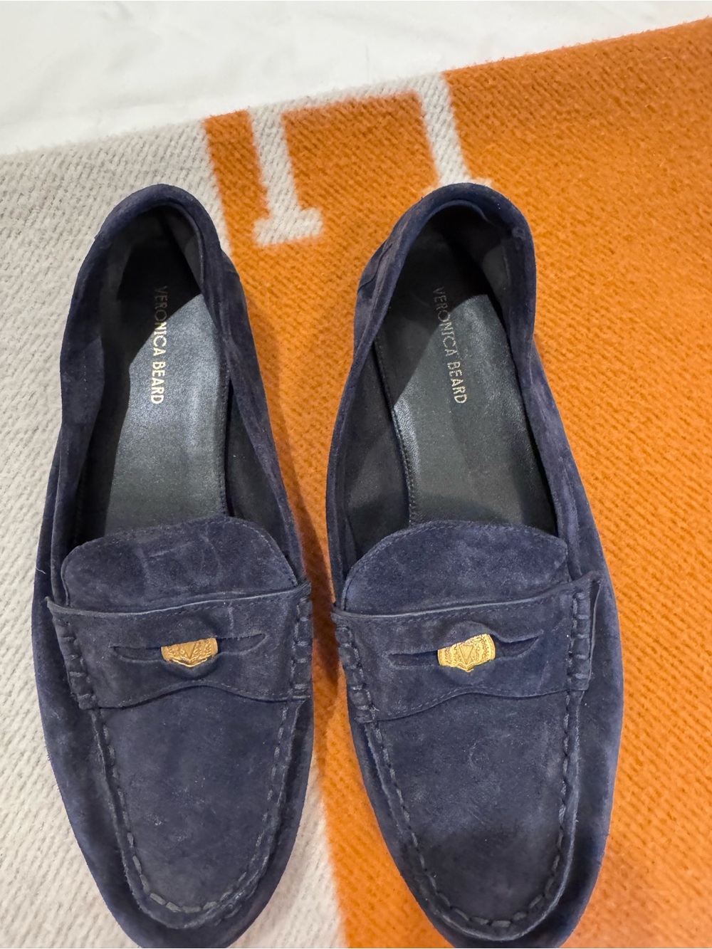 Veronica beard navy suede penny loafers 9 m